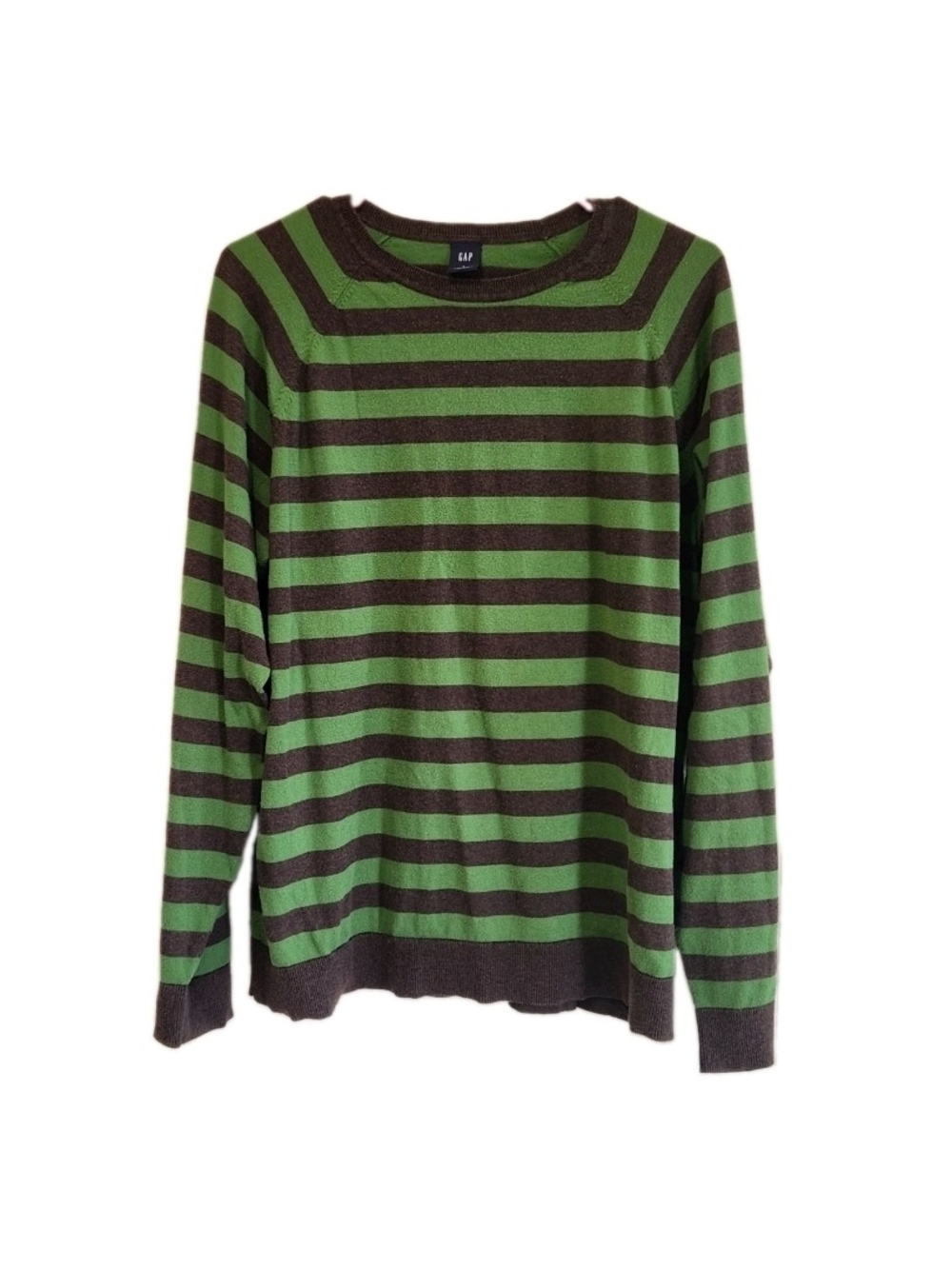 VTG 2007 Gap Striped Crewneck Sweater Women's L Green Brown Grunge Raglan Knit